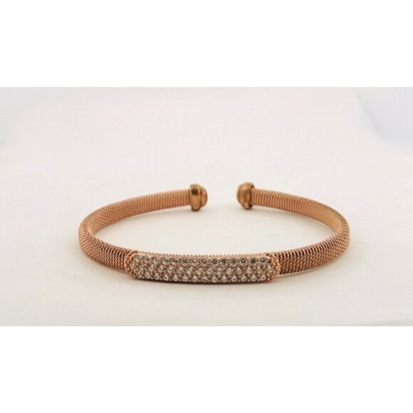 Estate Sterling Silver 925 Mesh Cuff Bracelet with CZ Bar Accent 7" 13.2g - Picture 1 of 11